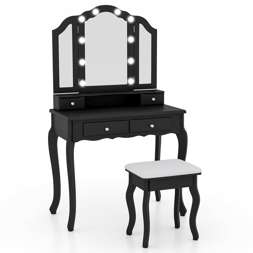 Makeup Vanity Table with Lighted Mirror & Drawers
