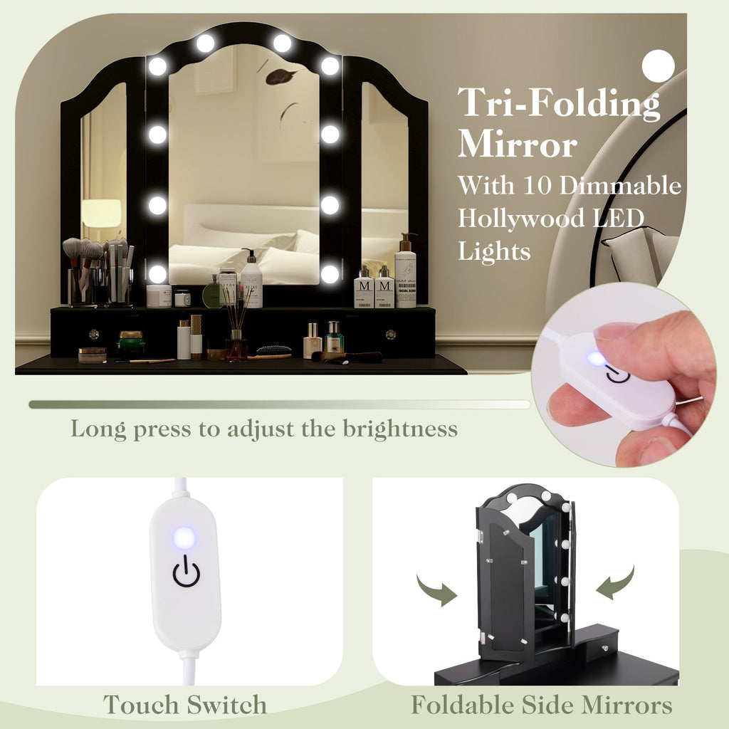 Makeup Vanity Table with Lighted Mirror & Drawers