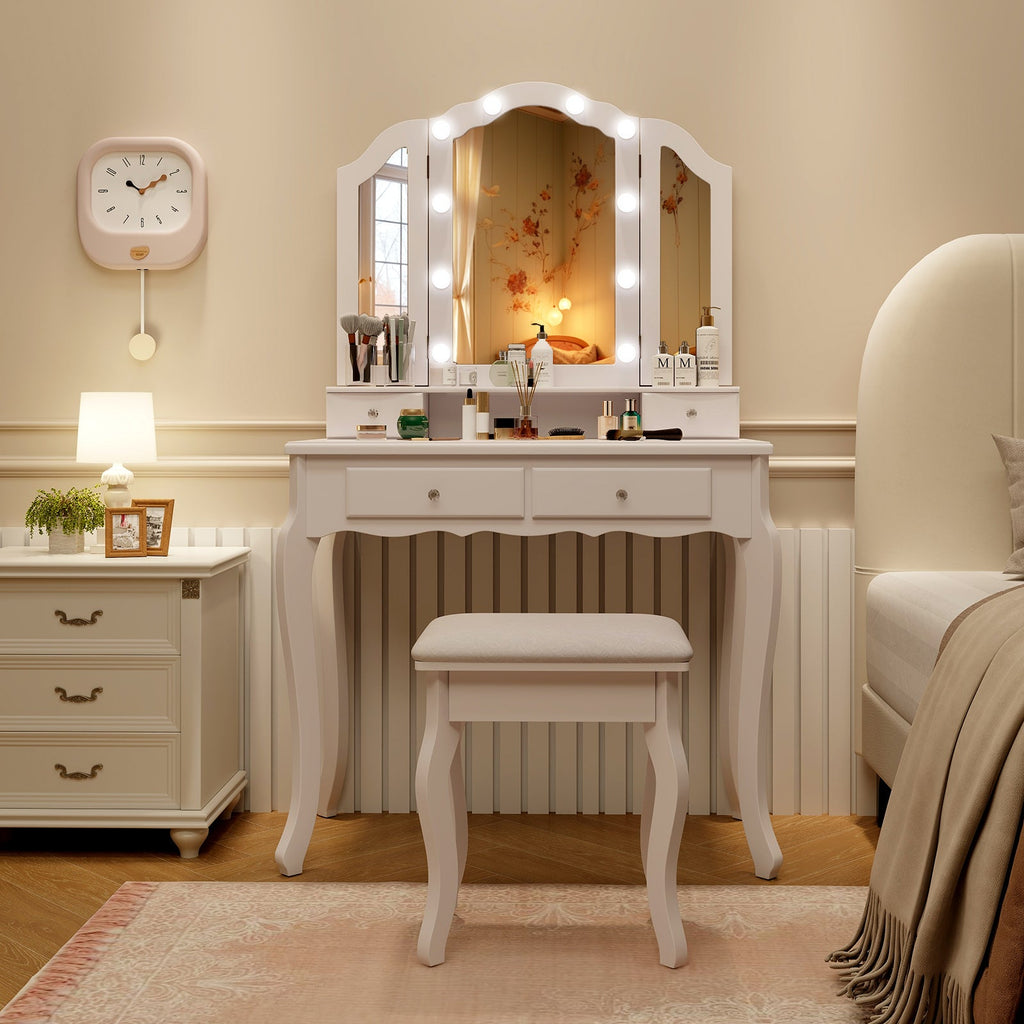 Makeup Vanity Table with Lighted Mirror & Drawers