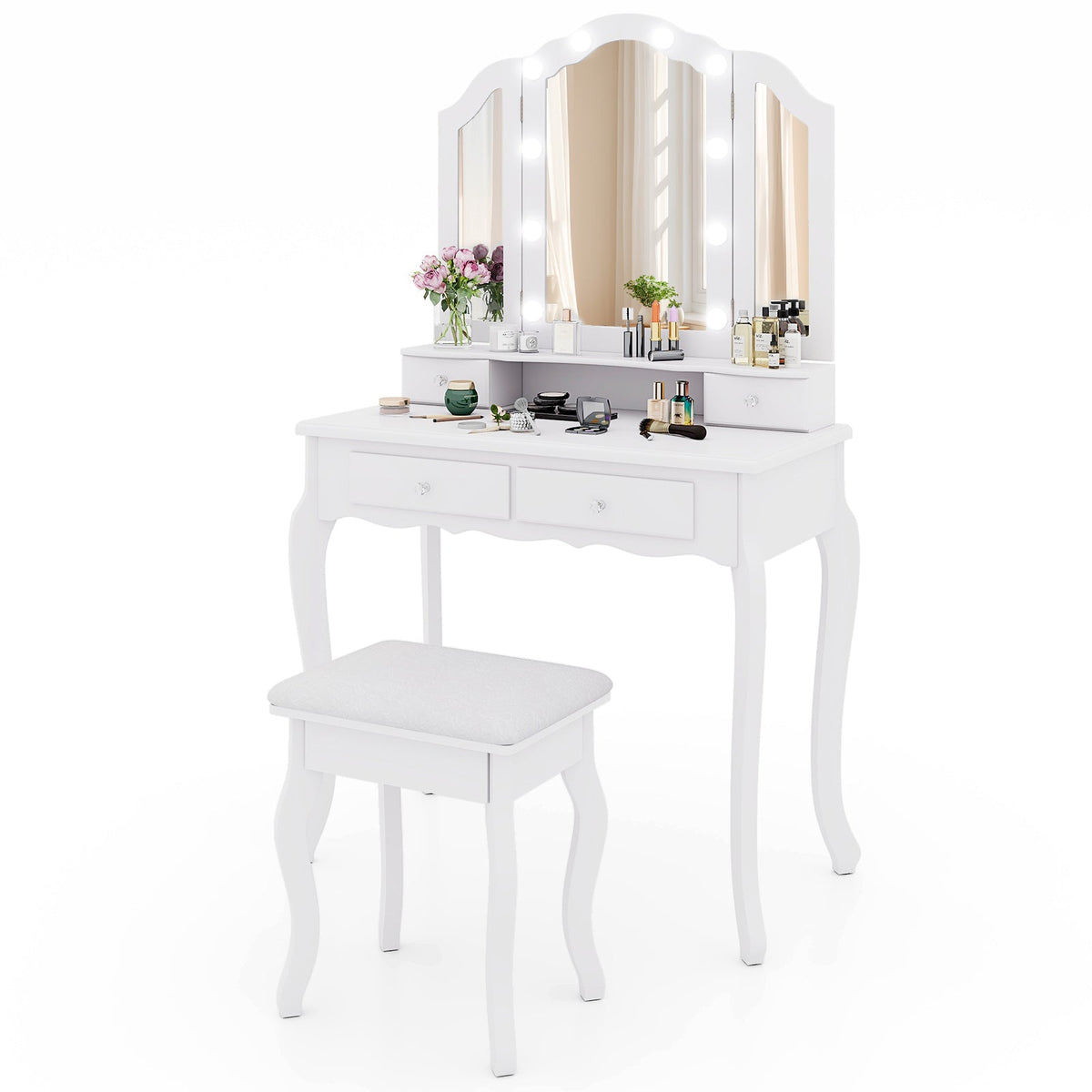 Makeup Vanity Table with Lighted Mirror & Drawers