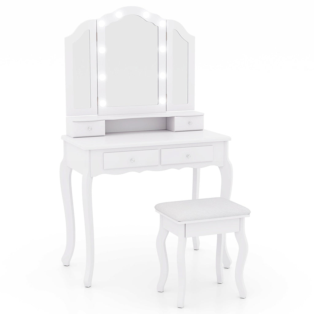 Makeup Vanity Table with Lighted Mirror & Drawers