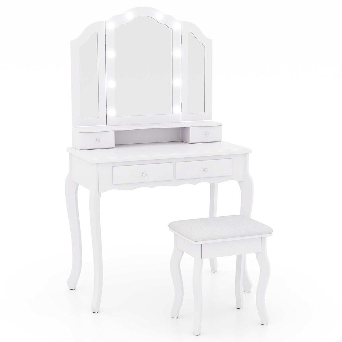 Makeup Vanity Table with Lighted Mirror & Drawers