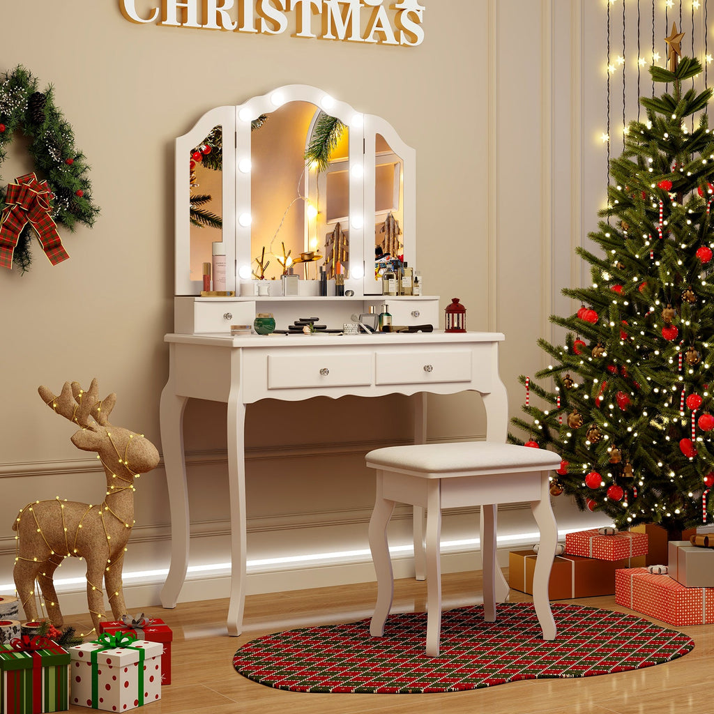 Makeup Vanity Table with Lighted Mirror & Drawers