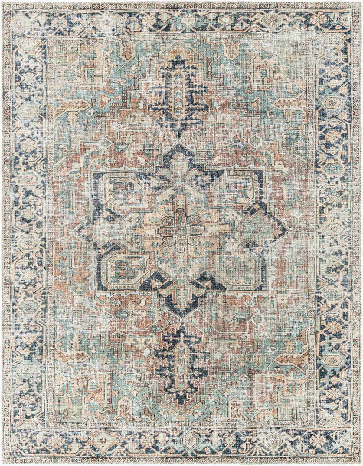 Nisa Green Washable Area Rug