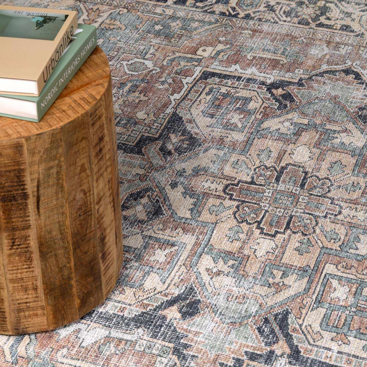 Nisa Green Washable Area Rug