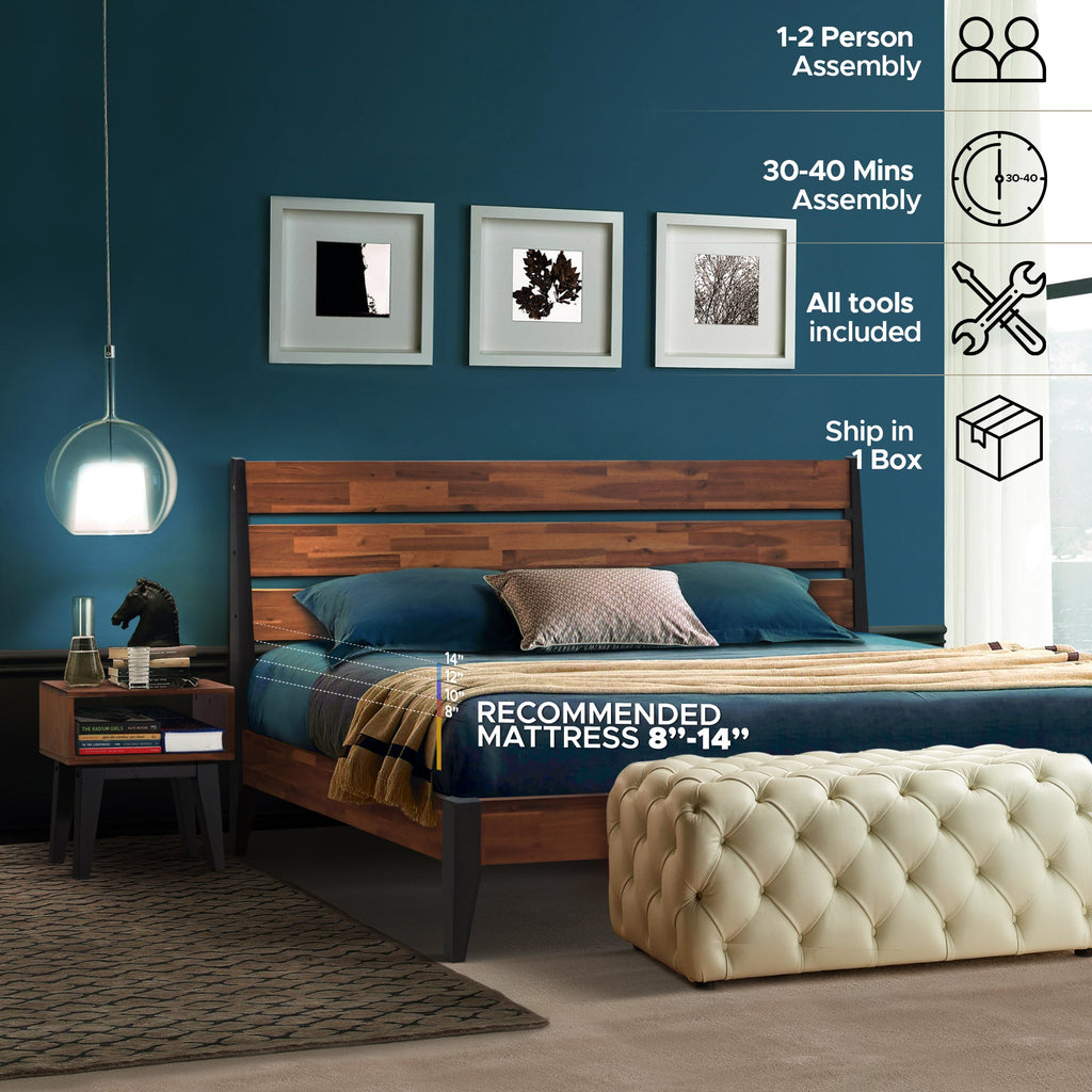 Emery Solid Wood King Bed Frame & Nightstand Set
