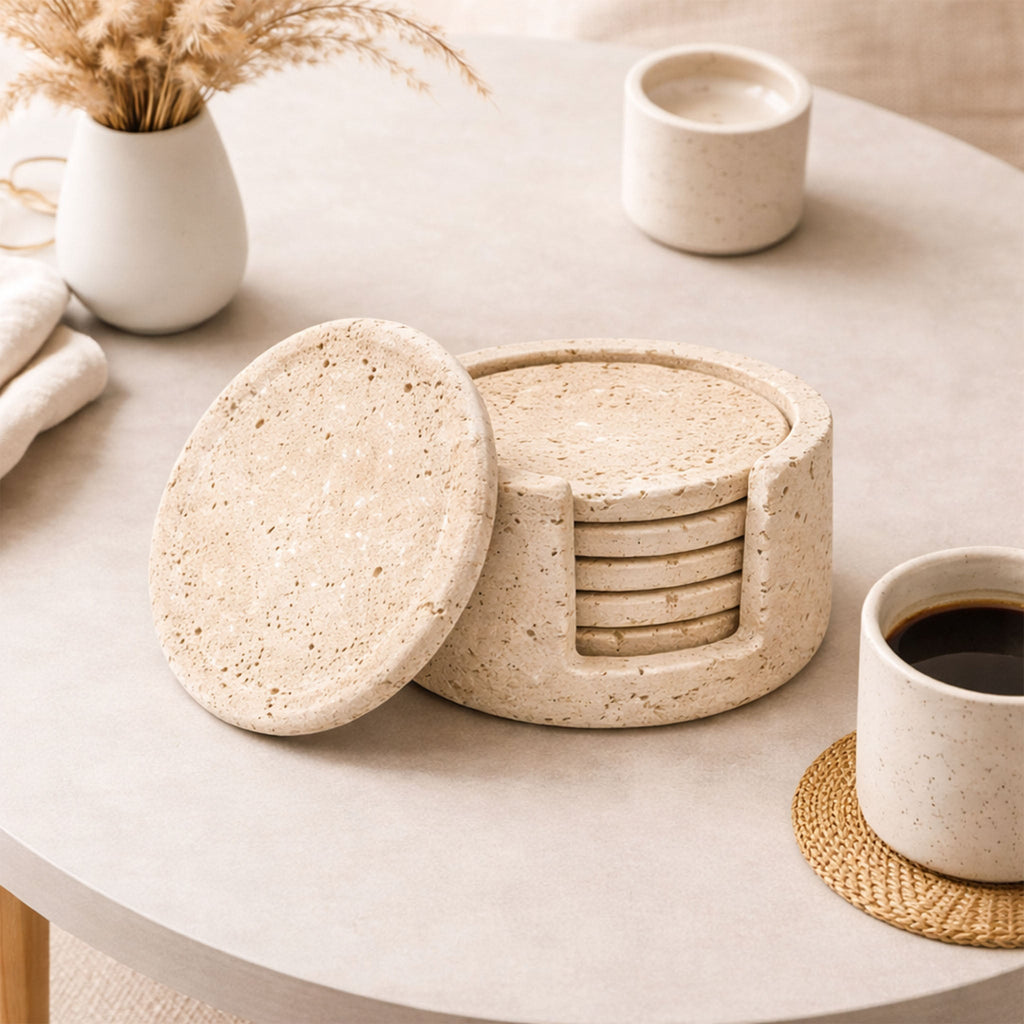 Travertine Marble Coaster Set – 6 Piece