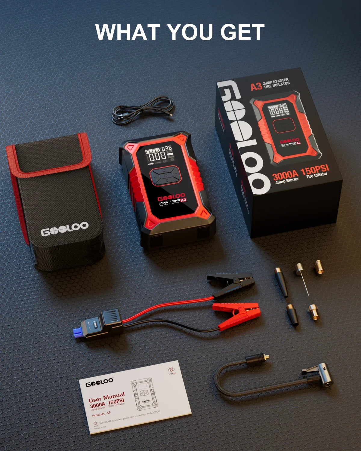 GOOLOO A3 3000A Jump Starter with Air Compressor
