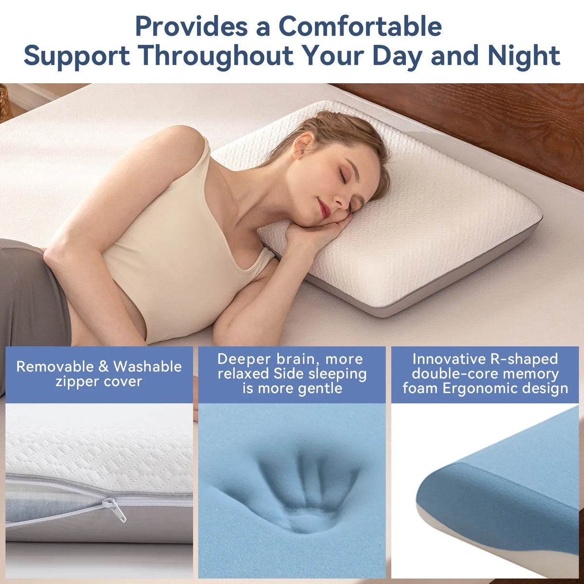 Dual-Sided Cooling Memory Foam Pillow for Neck Support