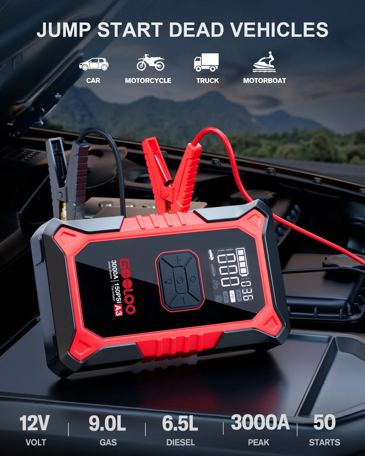 GOOLOO A3 3000A Jump Starter with Air Compressor