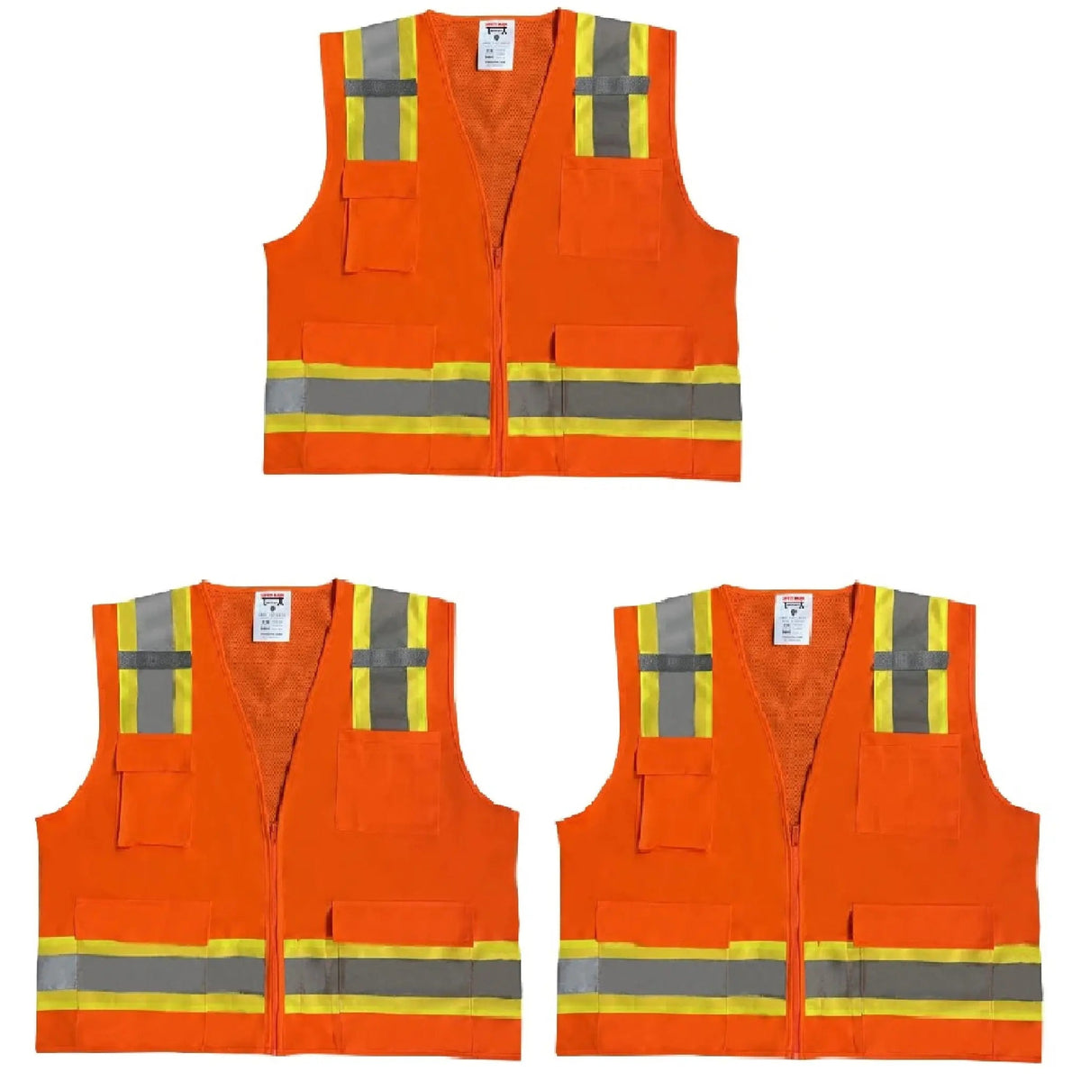 Class 2 Hi-Vis Orange Surveyor Vest – 3 Pack