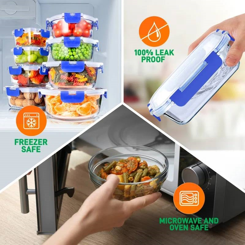 24-Piece Glass Food Storage Set with Snap-Locking Lids