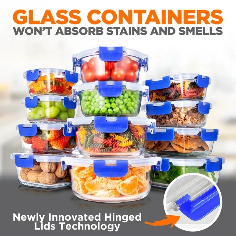 24-Piece Glass Food Storage Set with Snap-Locking Lids