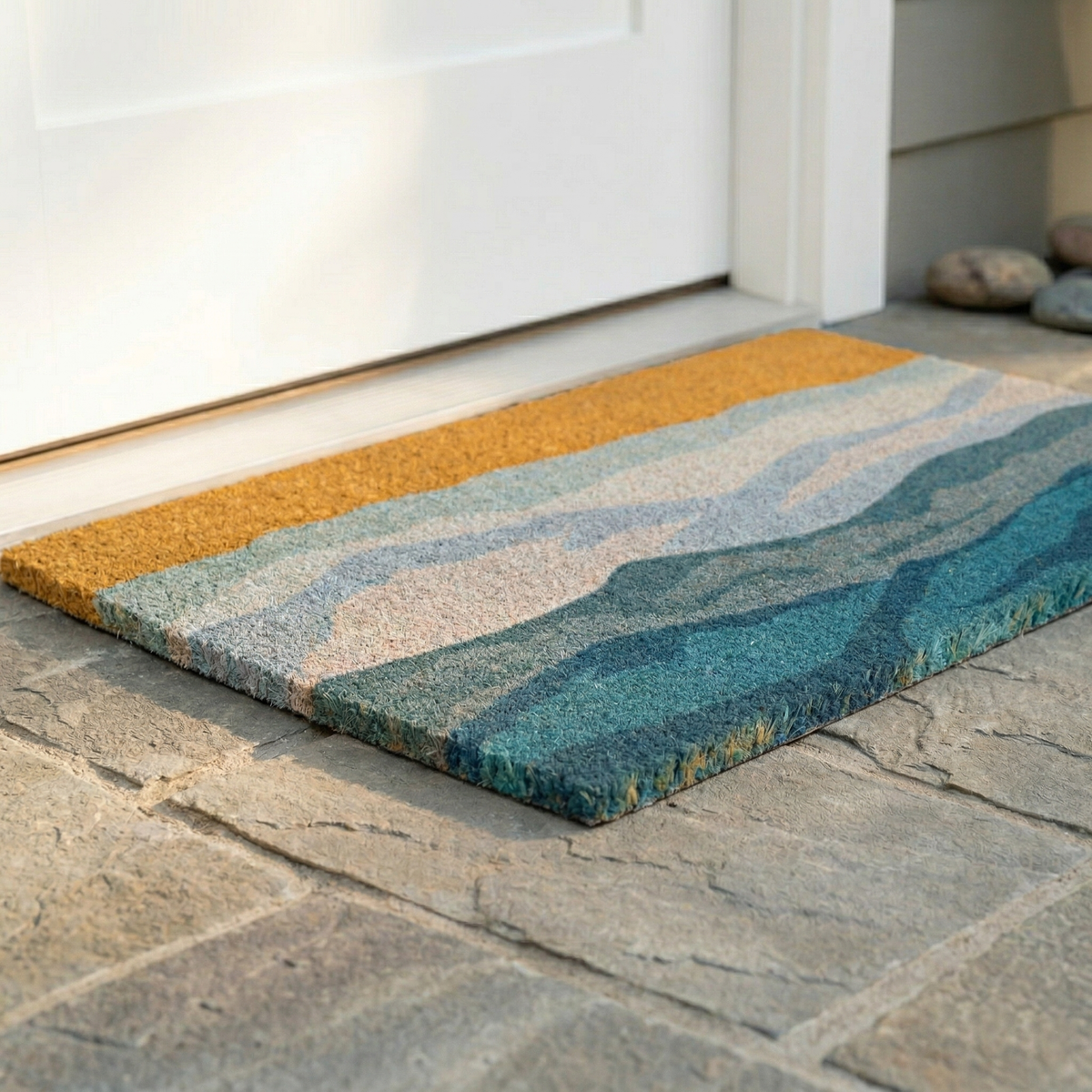 Fab Habitat Shades of Sea Blue Coir Doormat
