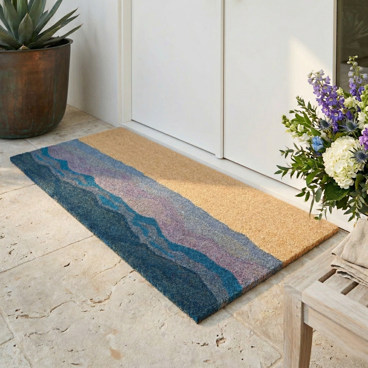 Fab Habitat Shades of Sea Blue Coir Doormat