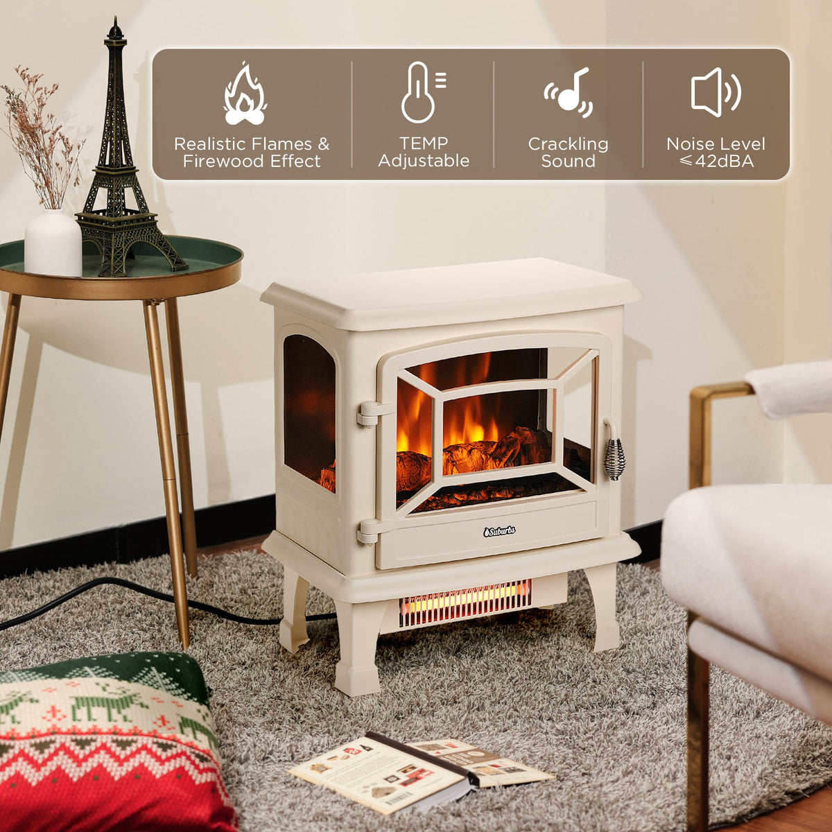 TURBRO TS20 Electric Fireplace Stove Heater with Sound