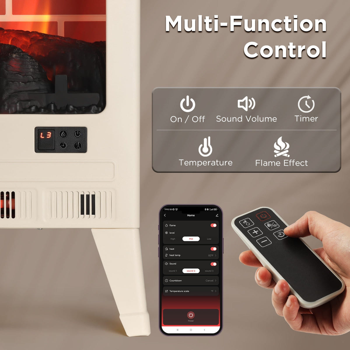 TURBRO TS25 Wi-Fi Smart Electric Fireplace Stove