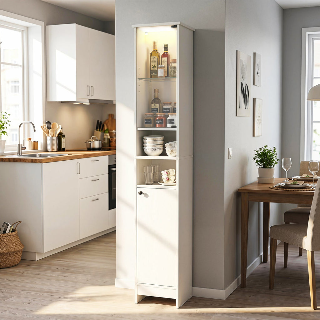 Tall LED Bathroom Storage Cabinet with Adjustable Shelves