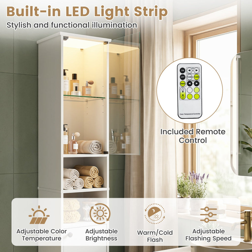 Tall LED Bathroom Storage Cabinet with Adjustable Shelves