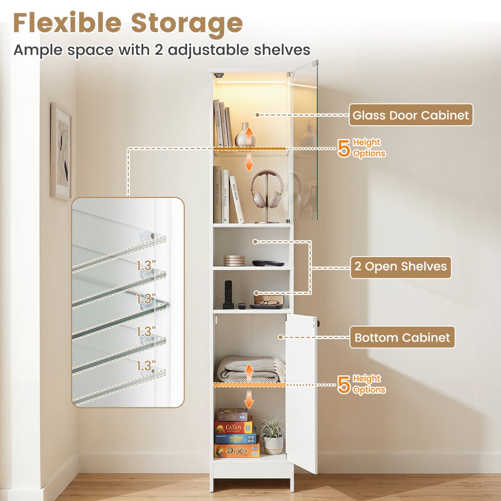 Tall LED Bathroom Storage Cabinet with Adjustable Shelves