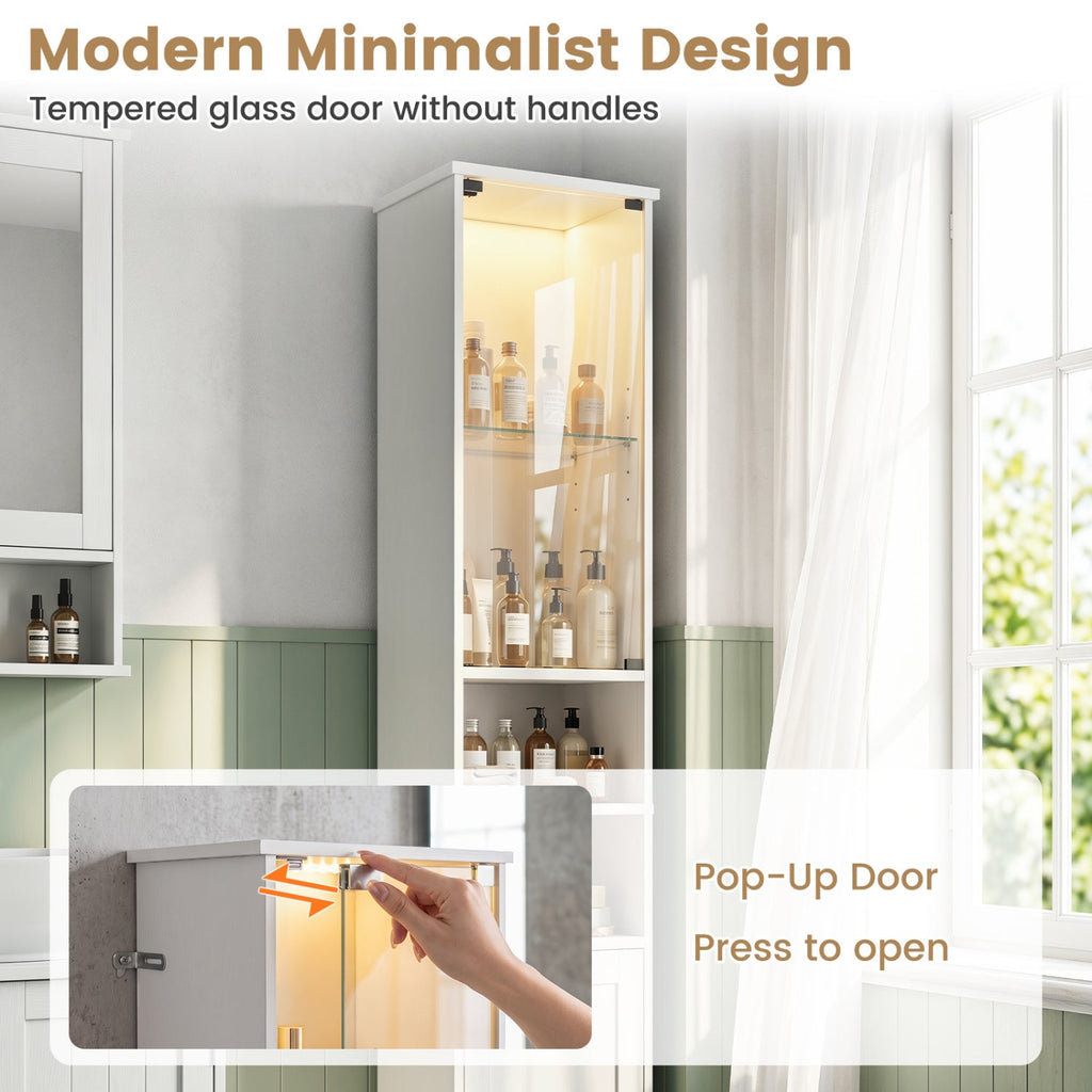 Tall LED Bathroom Storage Cabinet with Adjustable Shelves