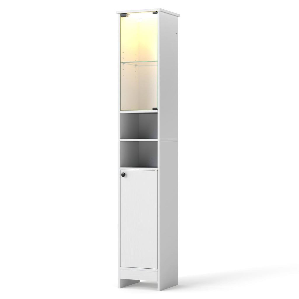 Tall LED Bathroom Storage Cabinet with Adjustable Shelves