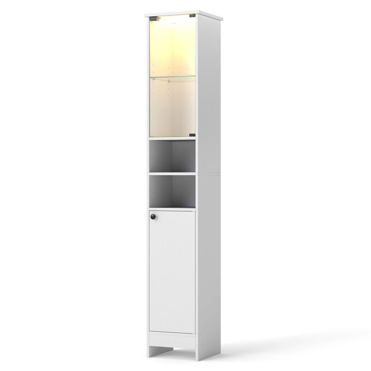 Tall LED Bathroom Storage Cabinet with Adjustable Shelves