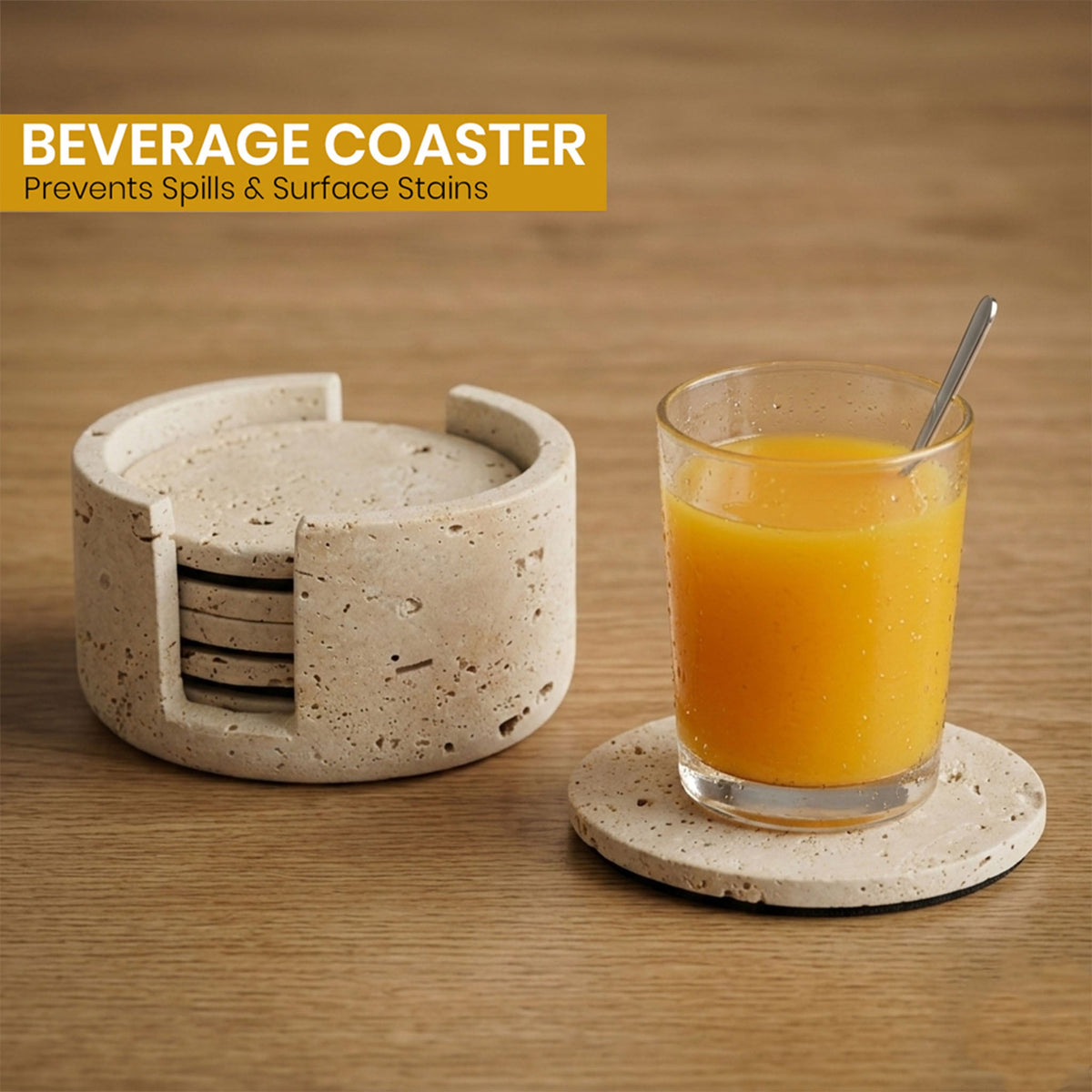 Travertine Marble Coaster Set – 6 Piece