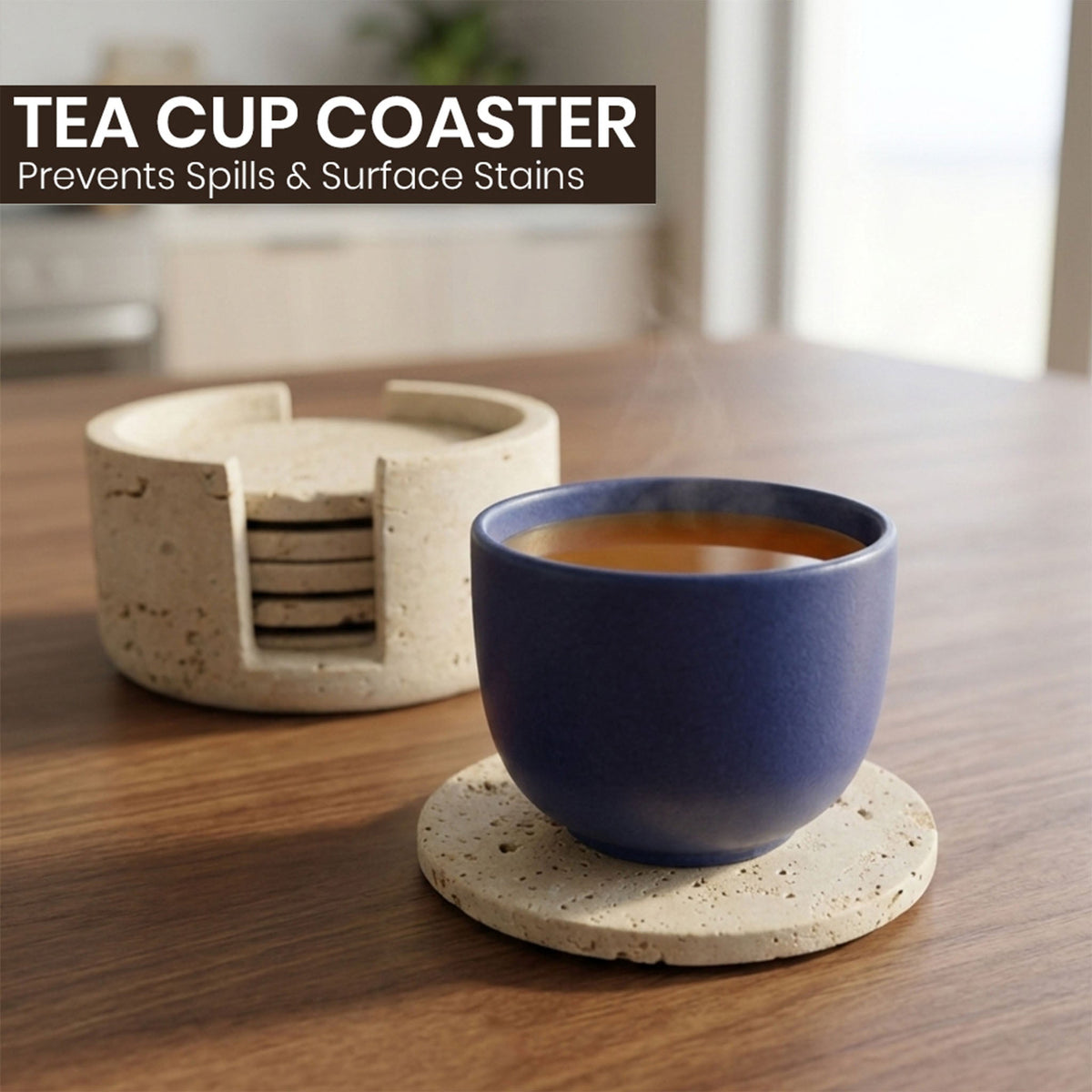 Travertine Marble Coaster Set – 6 Piece