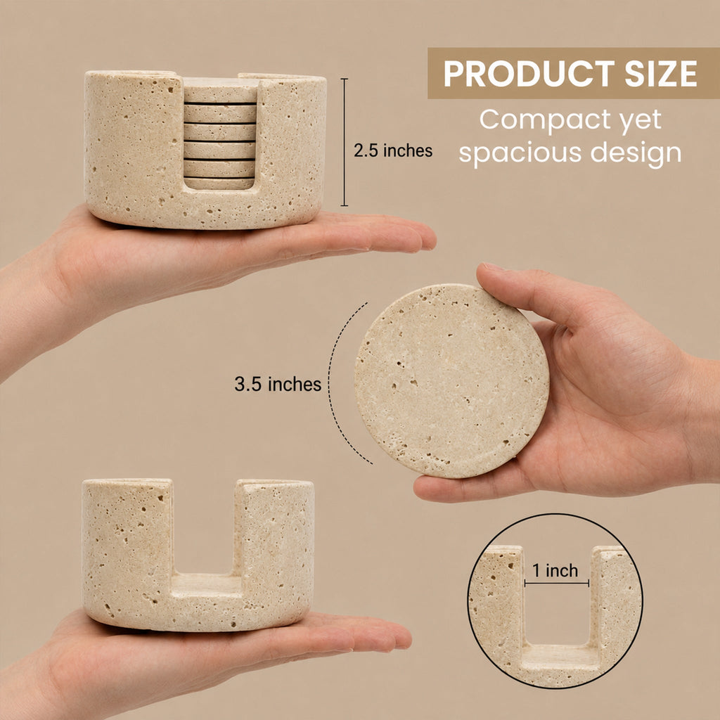 Travertine Marble Coaster Set – 6 Piece