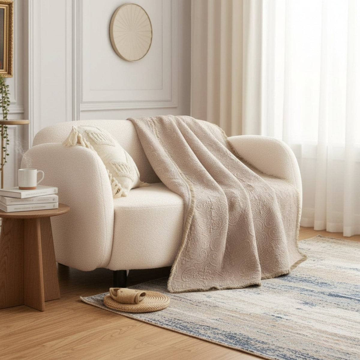 Quilted Cotton Throw Blanket – Sandy Taupe