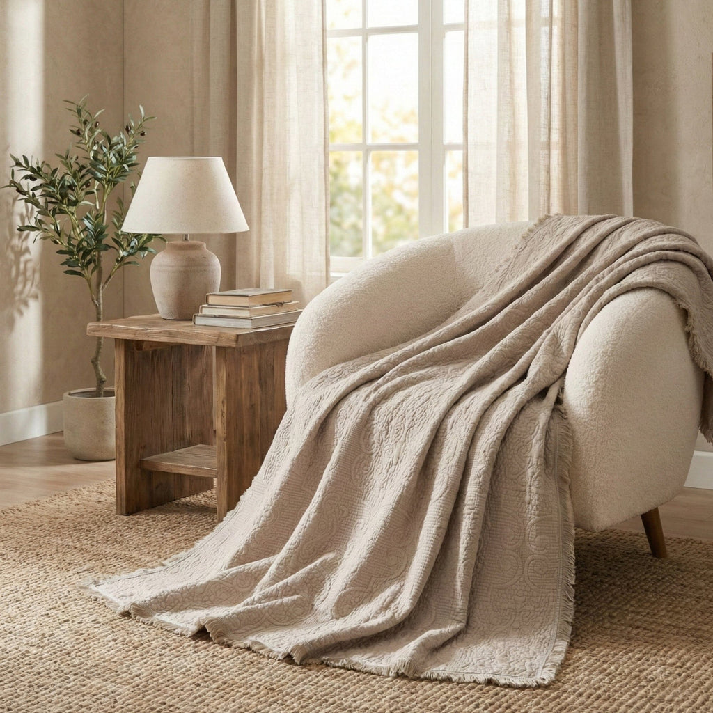 Quilted Cotton Throw Blanket – Sandy Taupe