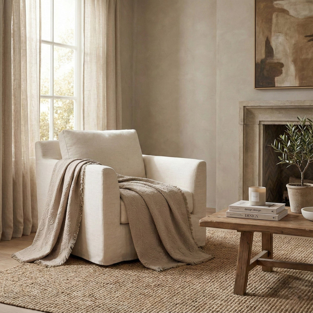 Quilted Cotton Throw Blanket – Sandy Taupe