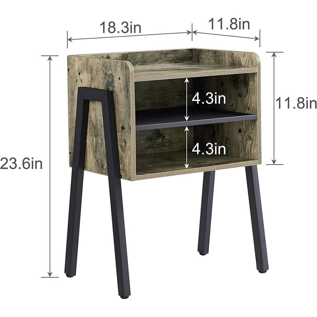Set of 2 Industrial Gray Wood & Black Metal Nightstands
