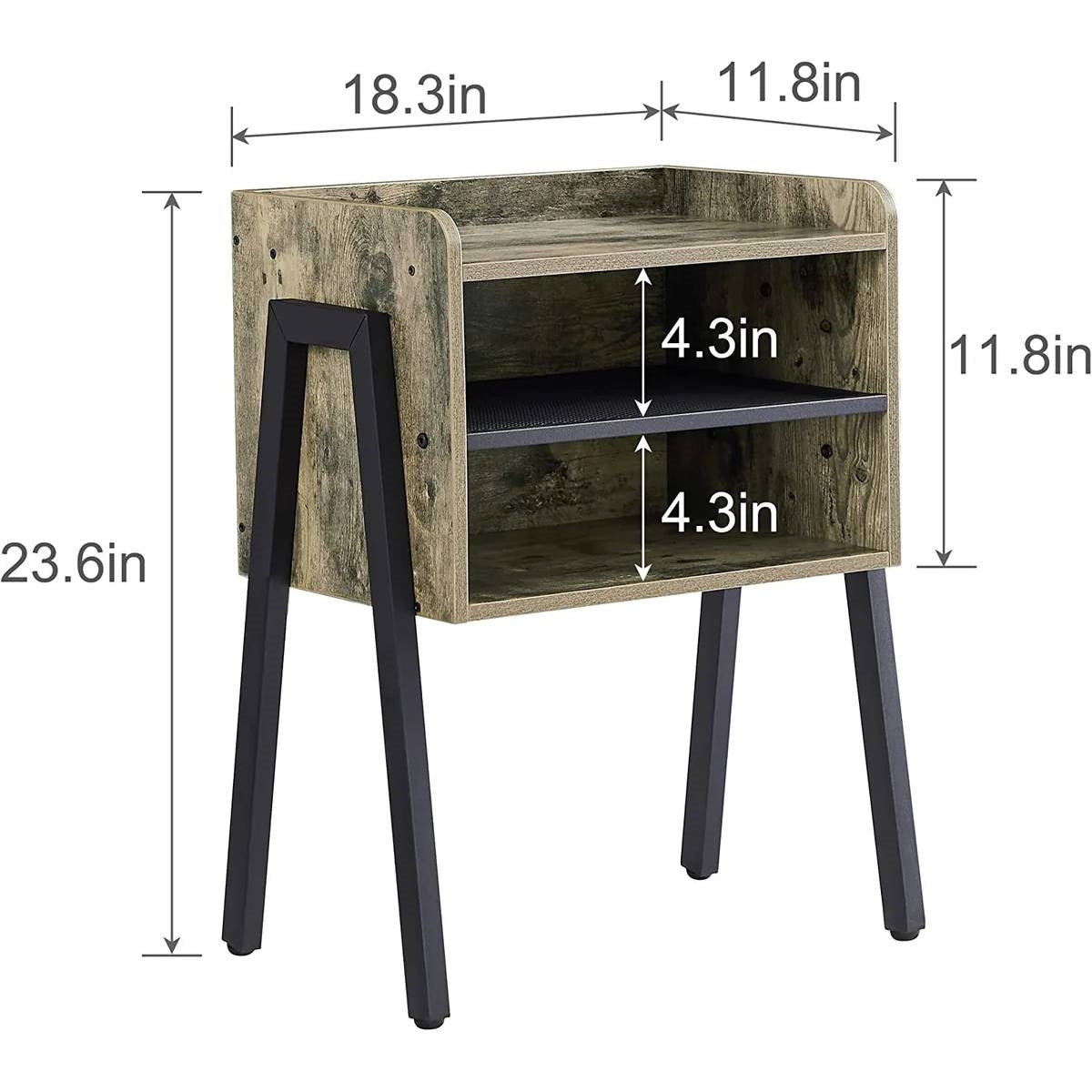 Set of 2 Industrial Gray Wood & Black Metal Nightstands