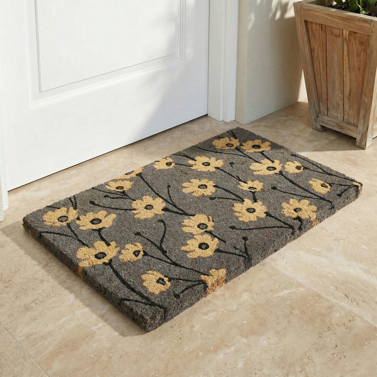 Fab Habitat Wild Flowers Gray Coir Doormat