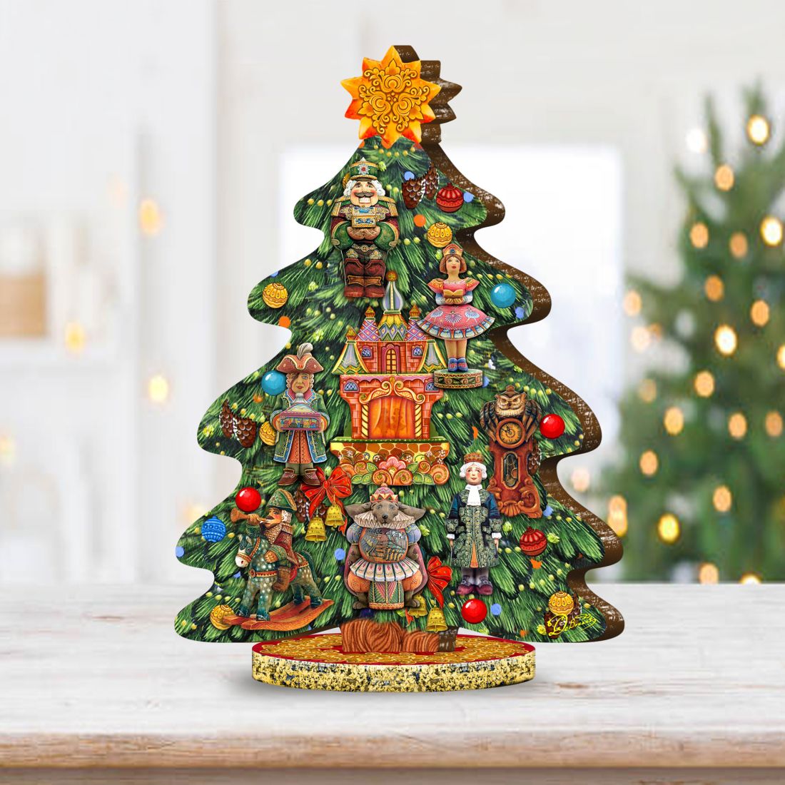 Nutcracker Decorated Centerpiece Wooden Tree Figurine by G. DeBrekht - Christmas Decor - 89302