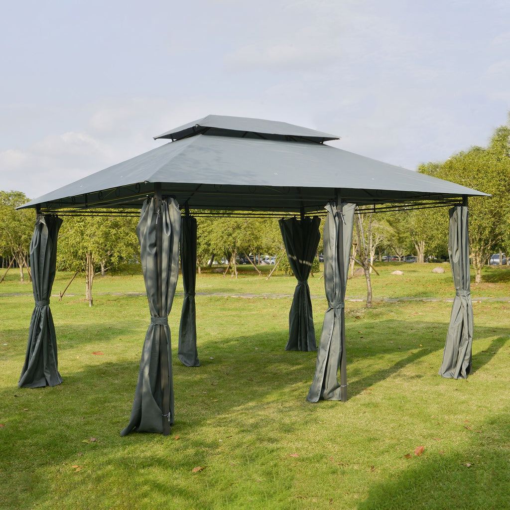Outsunny Patio Gazebo with Curtains & Vented Roof – Sage Gray