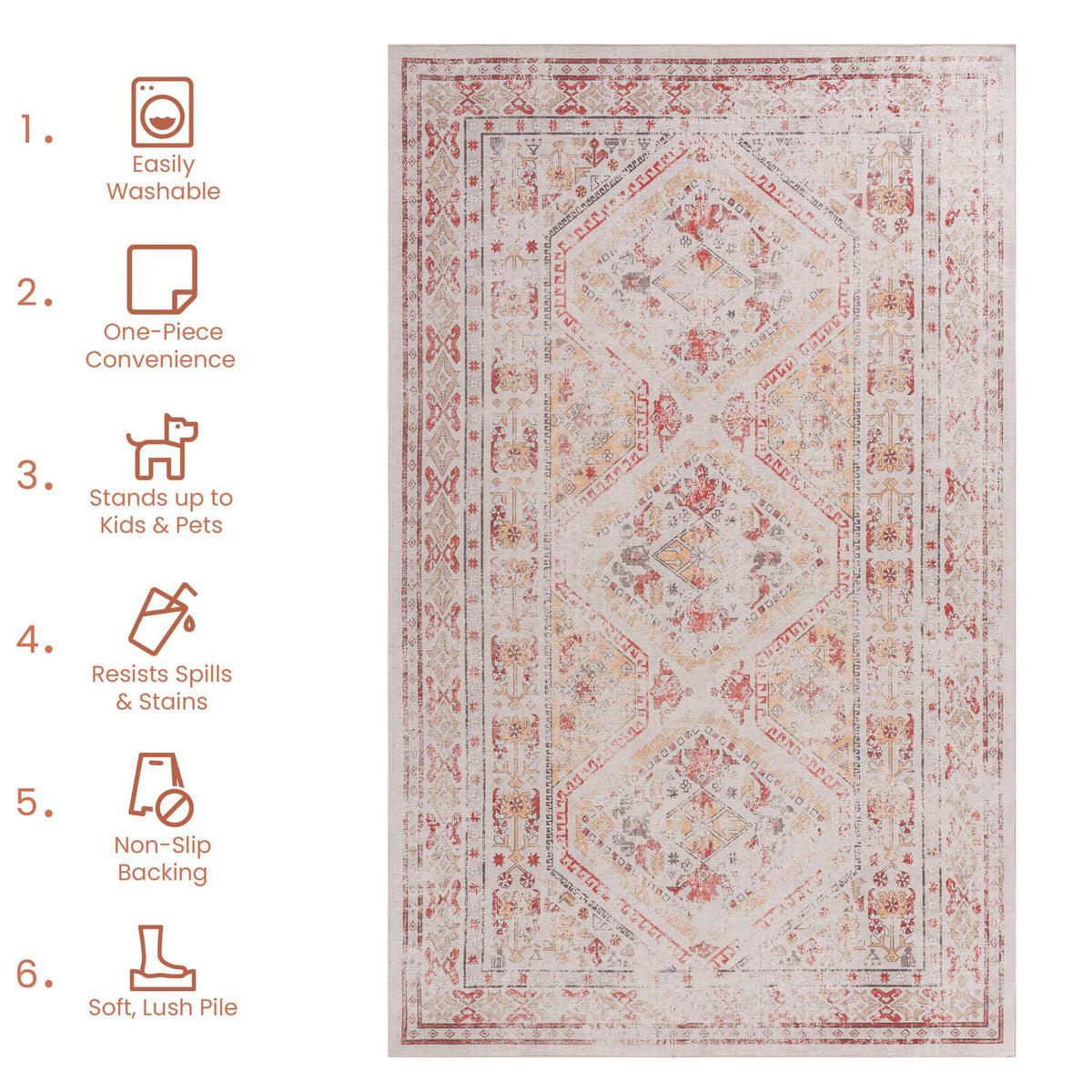 Washable Runner Rug – Beige, Dark Gray or Black