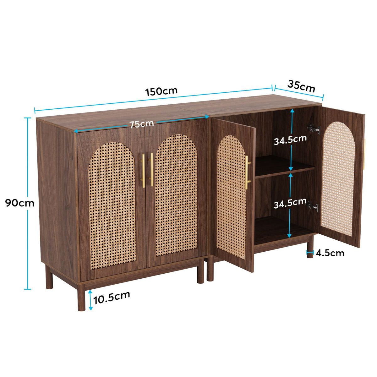 Rattan-Door Sideboard Buffet Cabinets – Set of 2