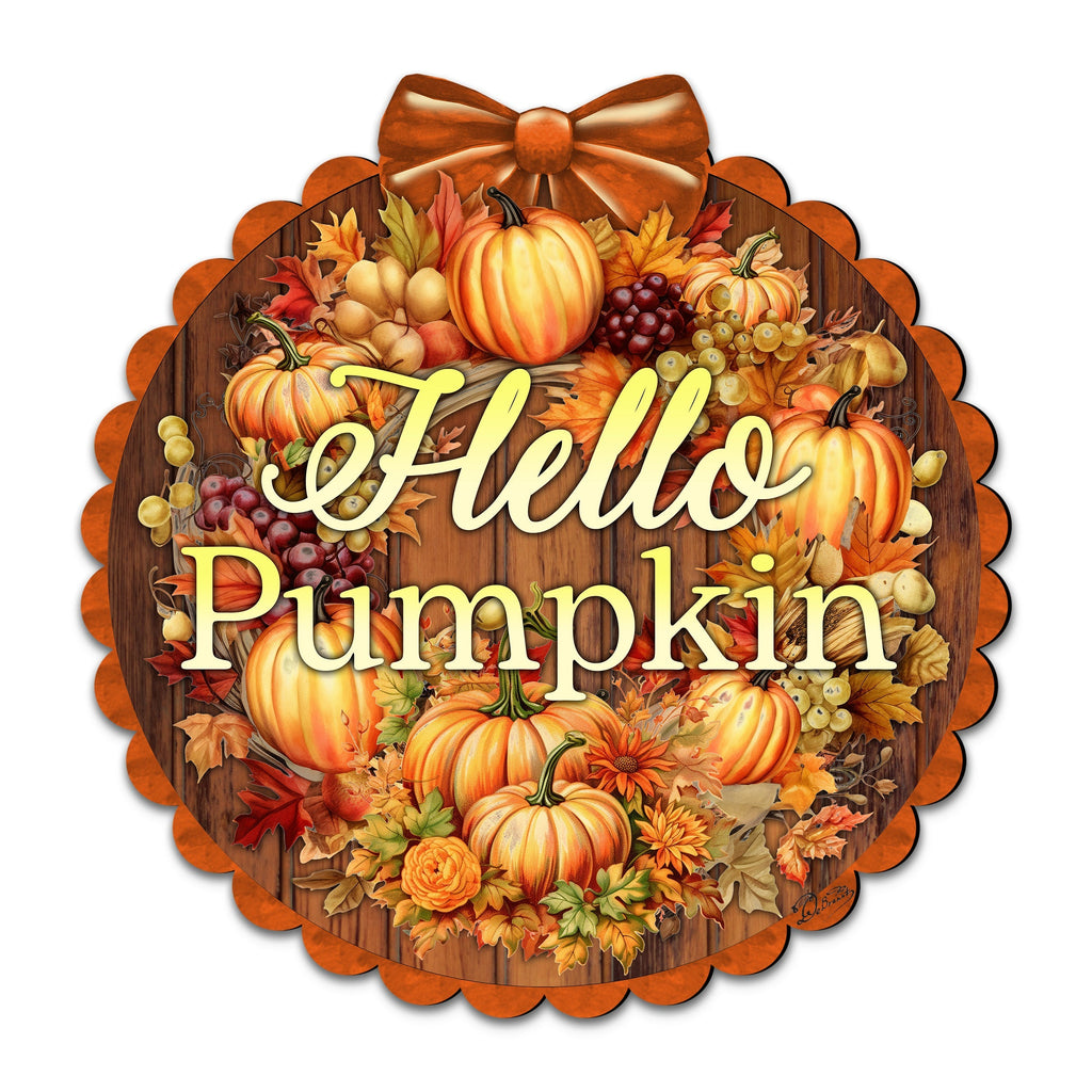 Hello Pumpkin Front Door Welcome Sign, Wooden Front Porch Decor by G. Debrekht Thanksgiving Halloween Decor - 933120H