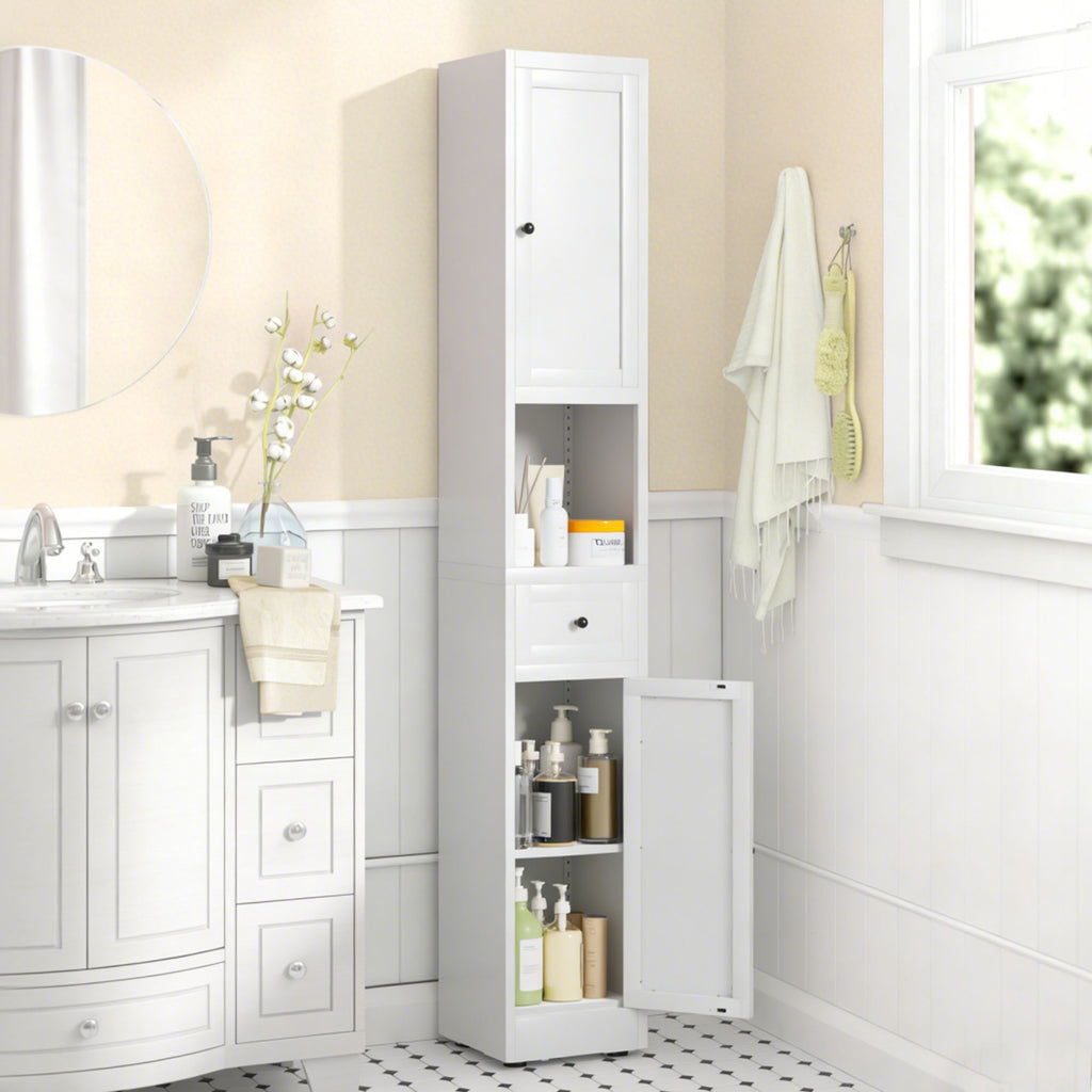 Tall Narrow 5-Tier Bathroom Storage Cabinet – White