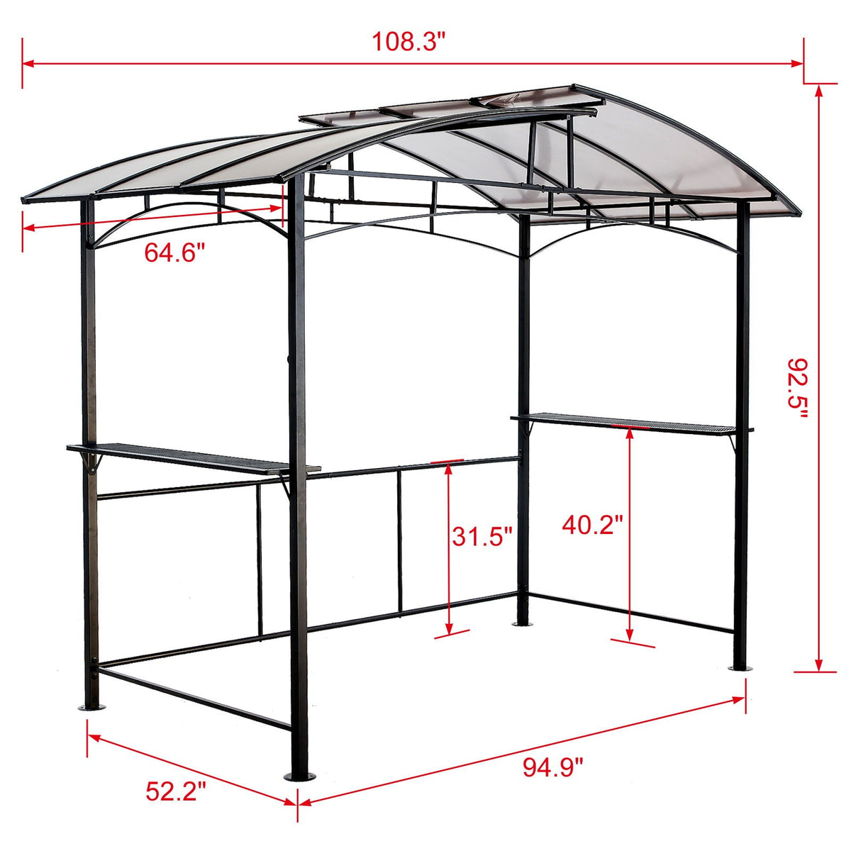 8' x 5' Steel Hardtop Grill Gazebo with Side Shelves