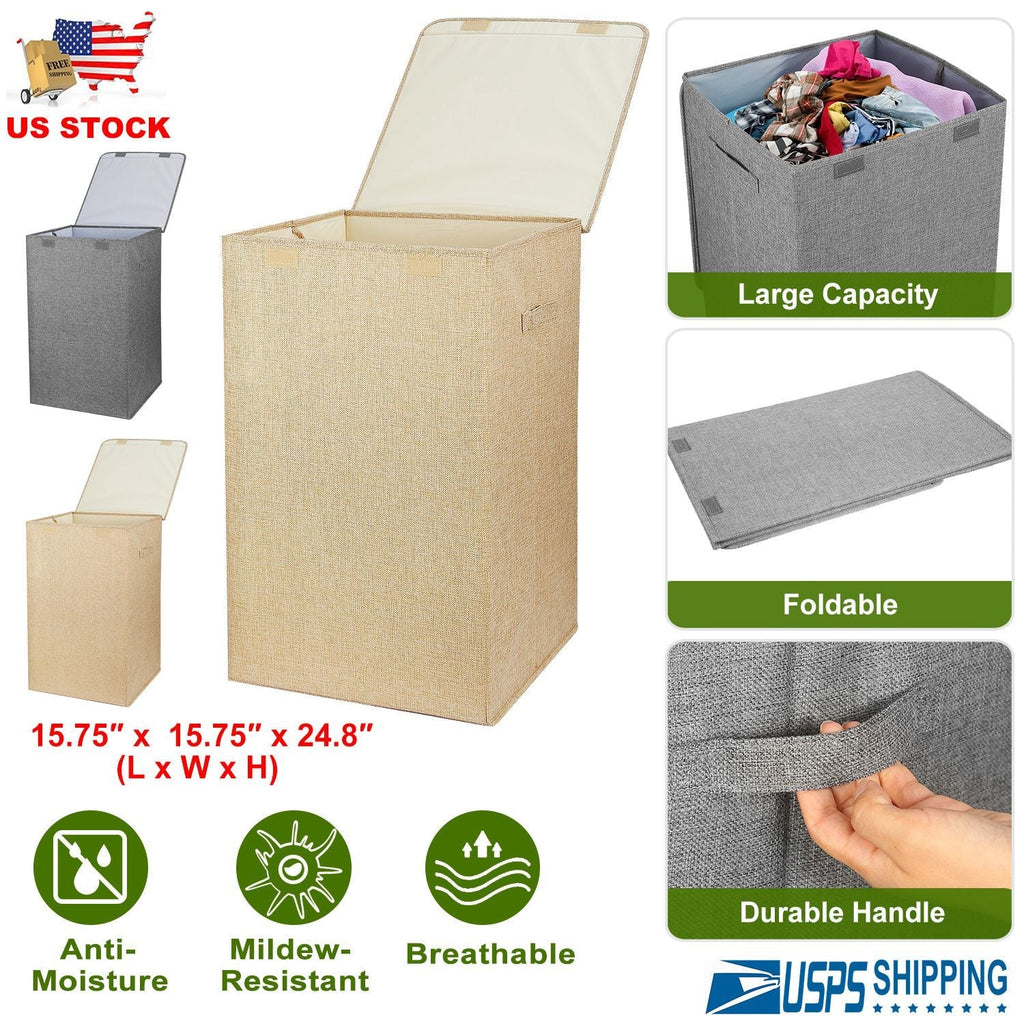 Foldable Laundry Hamper with Lid & Handles