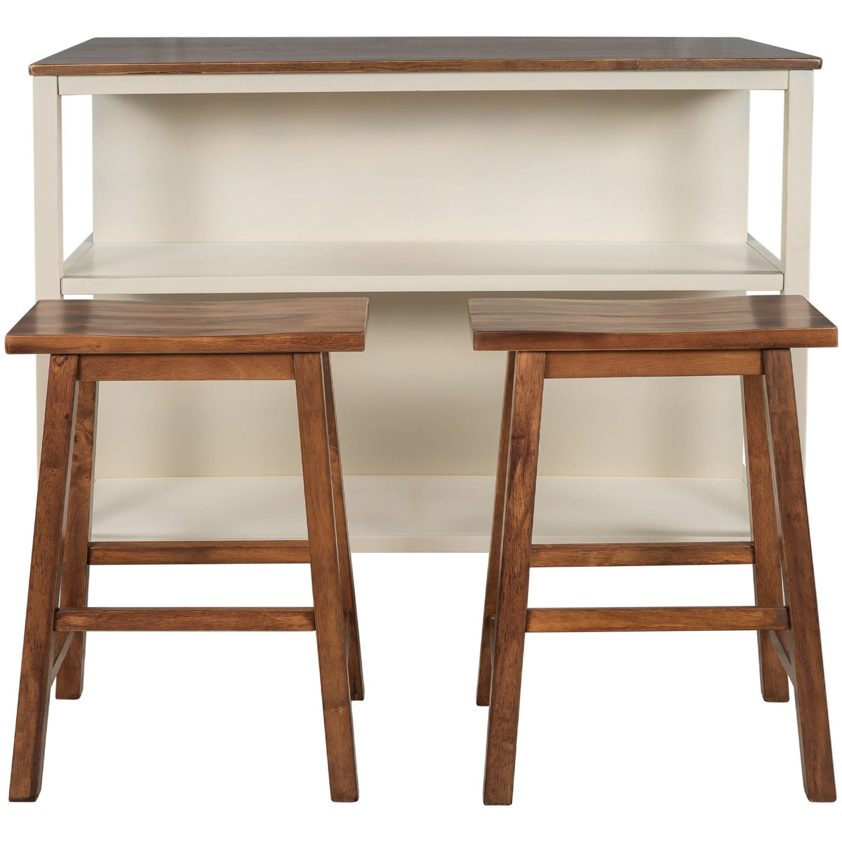 3-Piece Rustic Kitchen Island & Stool Set – Light Brown