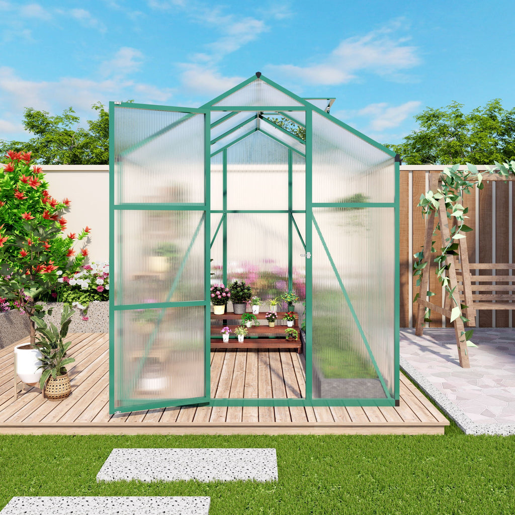 Walk-In Polycarbonate Greenhouse with Raised Base – Green