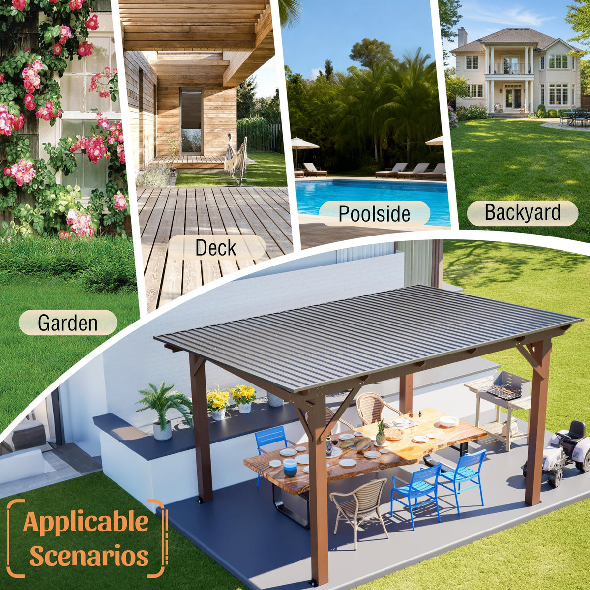 13' x 10' Wooden Garden Gazebo with Metal Roof