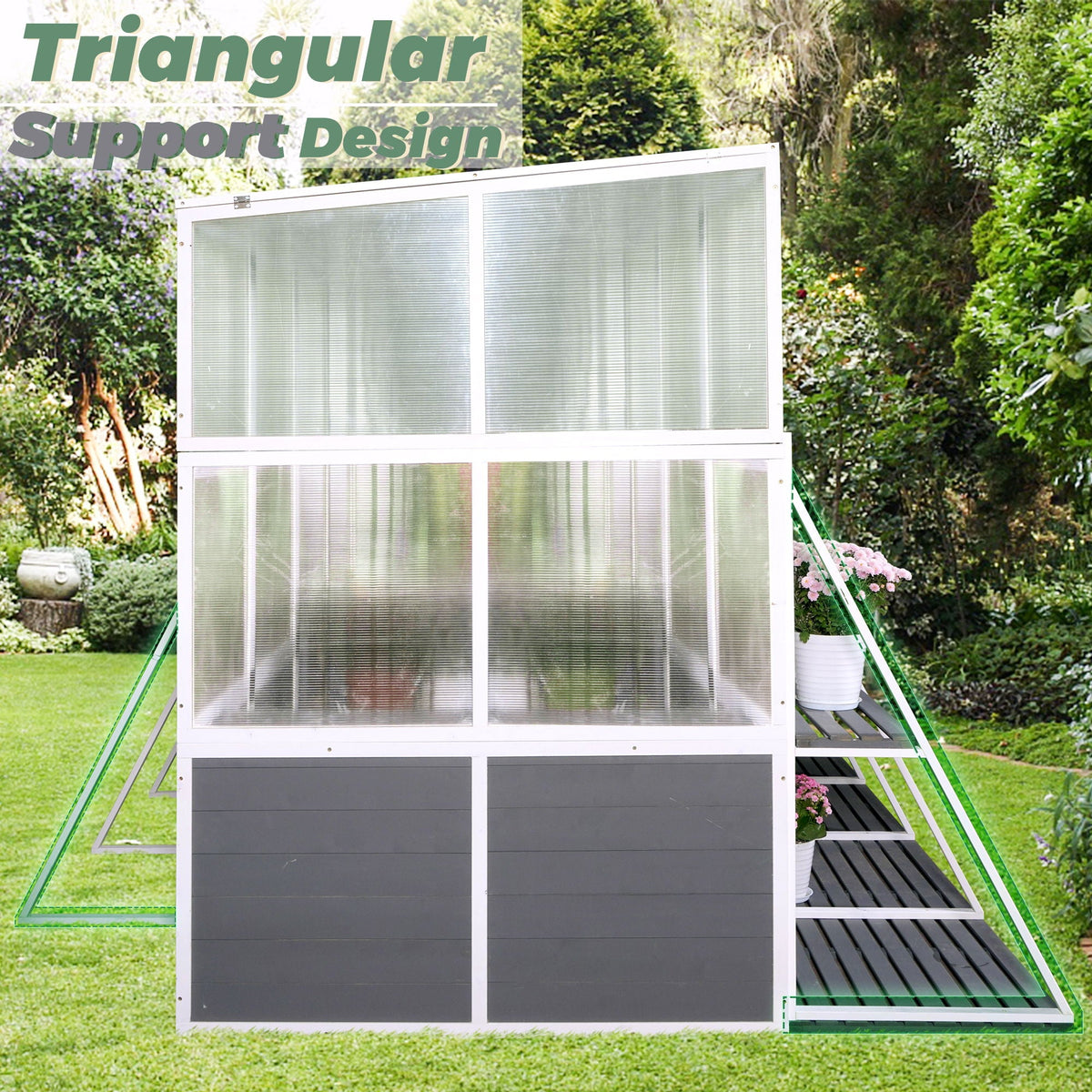 Wooden Lean-To Walk-In Greenhouse – White / Gray