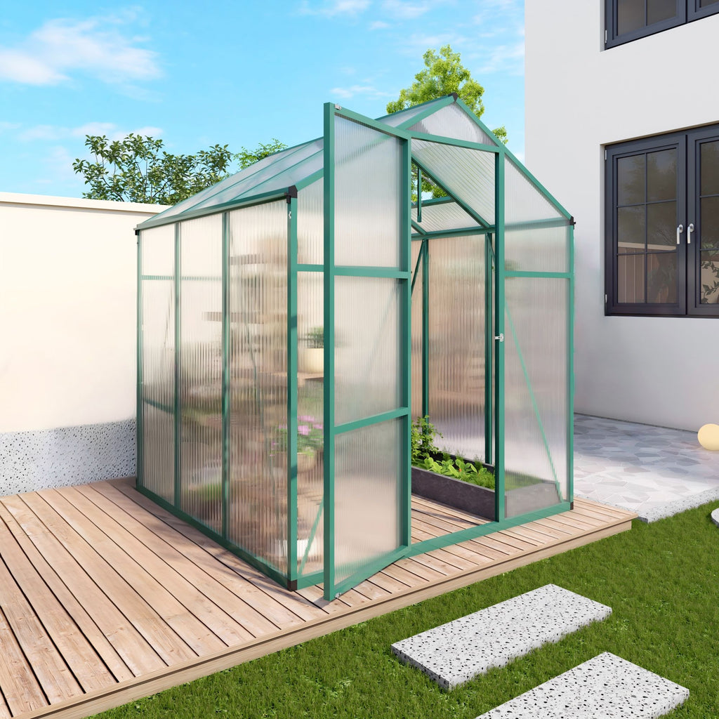 Walk-In Polycarbonate Greenhouse with Raised Base – Green