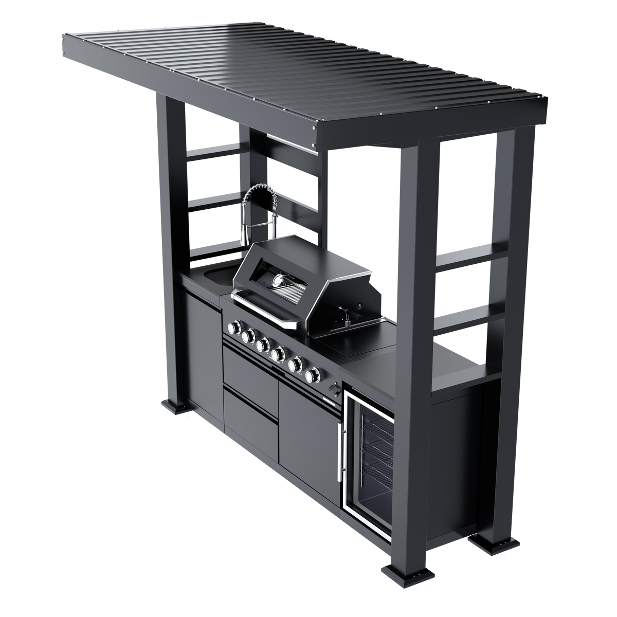 97-Inch Stainless Steel Outdoor Kitchen Grill with Granite Countertops